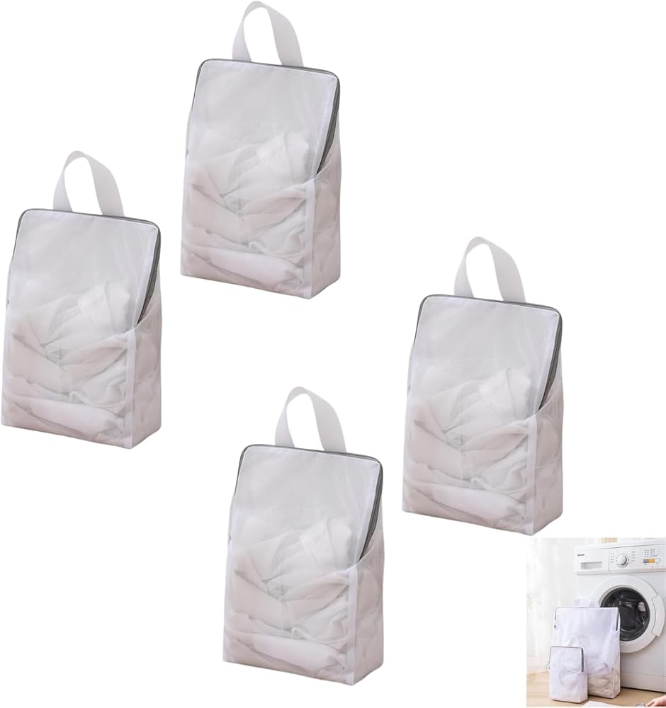 洗濯ネット ランドリーバッグ ランドリーネット 大きめ 細かい メッシュ 手提げ マチあり 型崩れ防止 (Sサイズ4個セット,  S)
