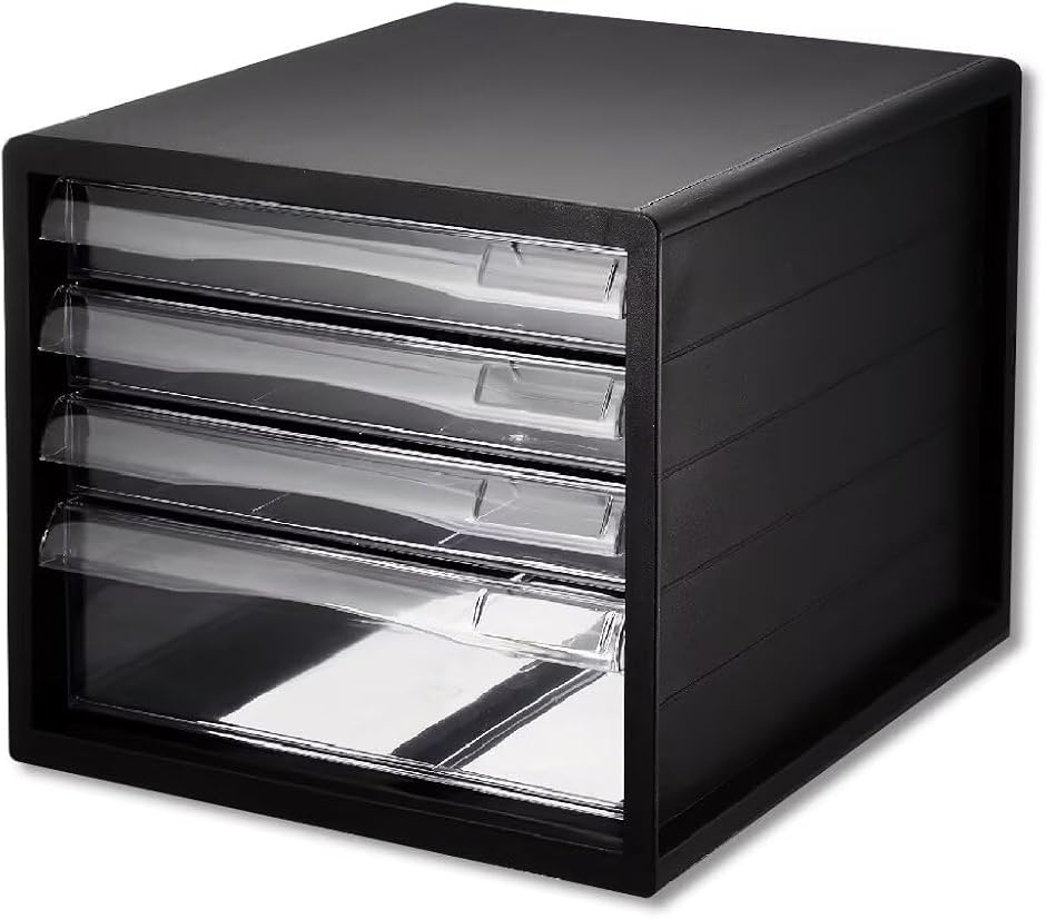 書類収納ボックス 卓上レターケース A4 ファイル収納ボックス 卓上整理ケース 小物収納 机上収納 デスク収納 (ブラック,  4段)