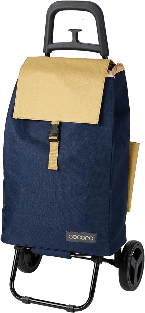 ショッピングカート 買い物カート 保冷 保温 Sサイズ 軽量2kg 大容量37L 折り畳み式 収納(ネイビーxベージュ,  Small)
