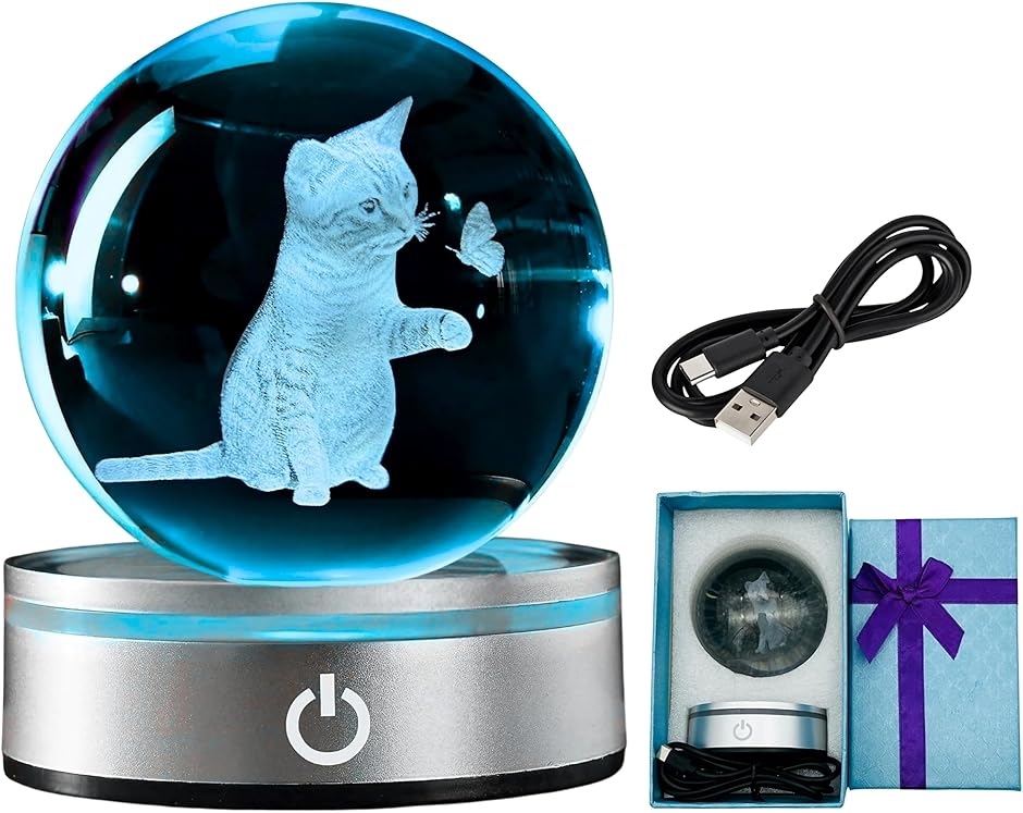 クリスタル 3D オブジェ 誕生日 記念日 可愛い プレゼント (ねこ（球