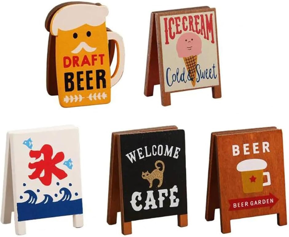 メモクリップスタンド 木製看板 5個セット 卓上 メモホルダー 昭和