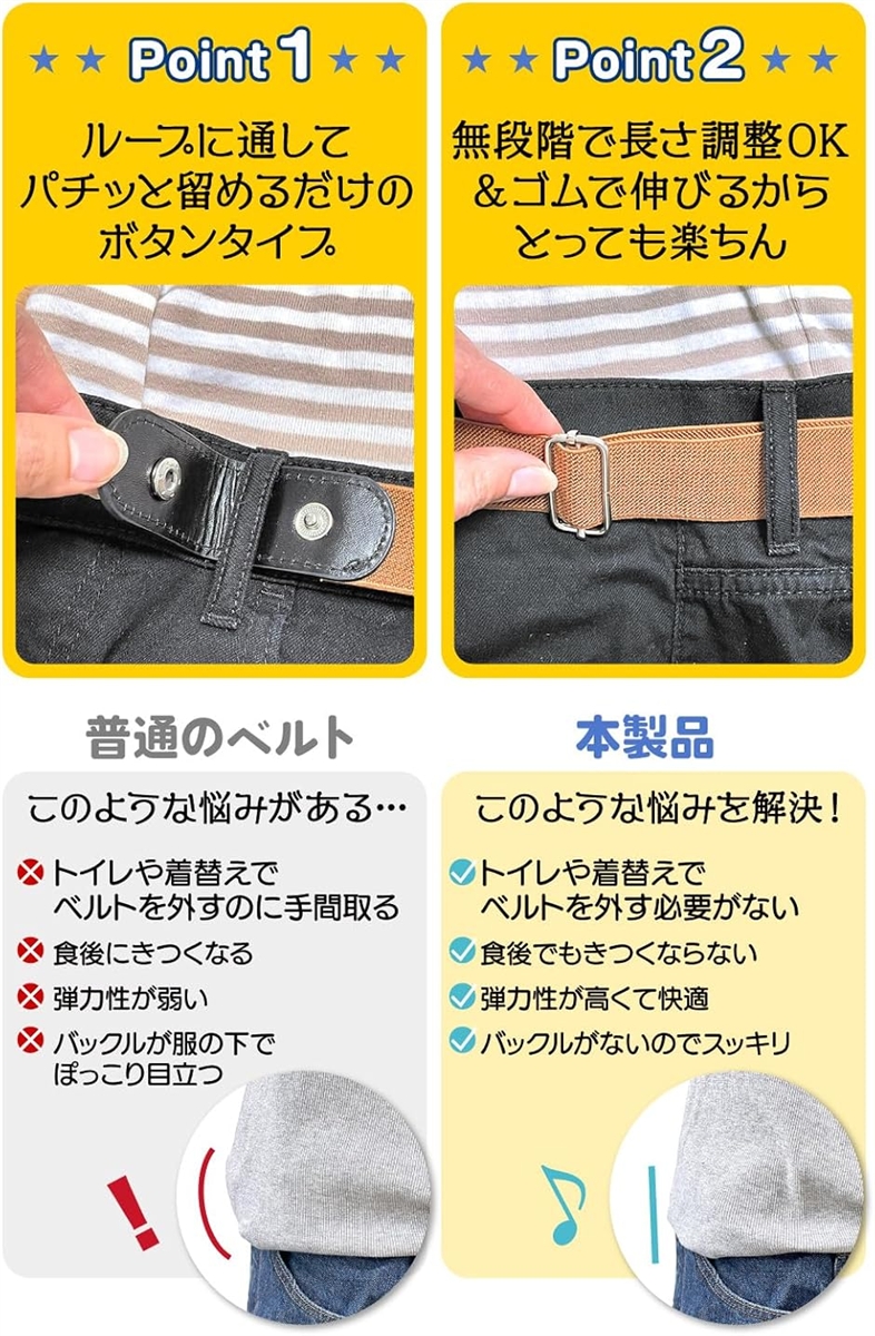 ゴムベルト キッズ 子供用 バックルなしベルト...の詳細画像2