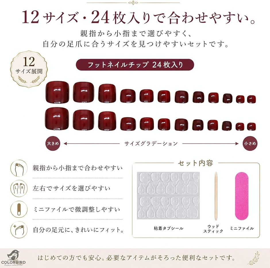 フットネイルチップ 24枚 付け爪 可愛い (F149, 足) : REAPRI - 通販