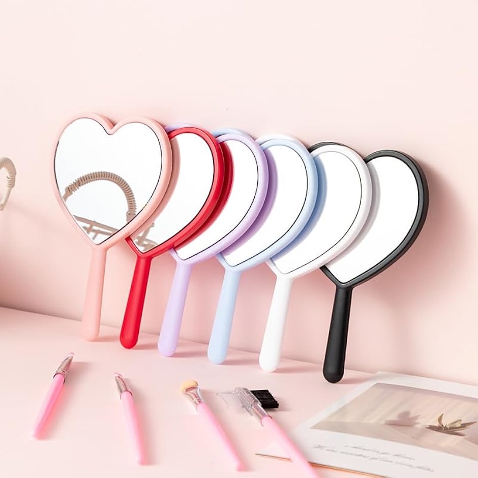 ハート型 手持ち コンパクトミラー 12cm マットプラスチック メイク用