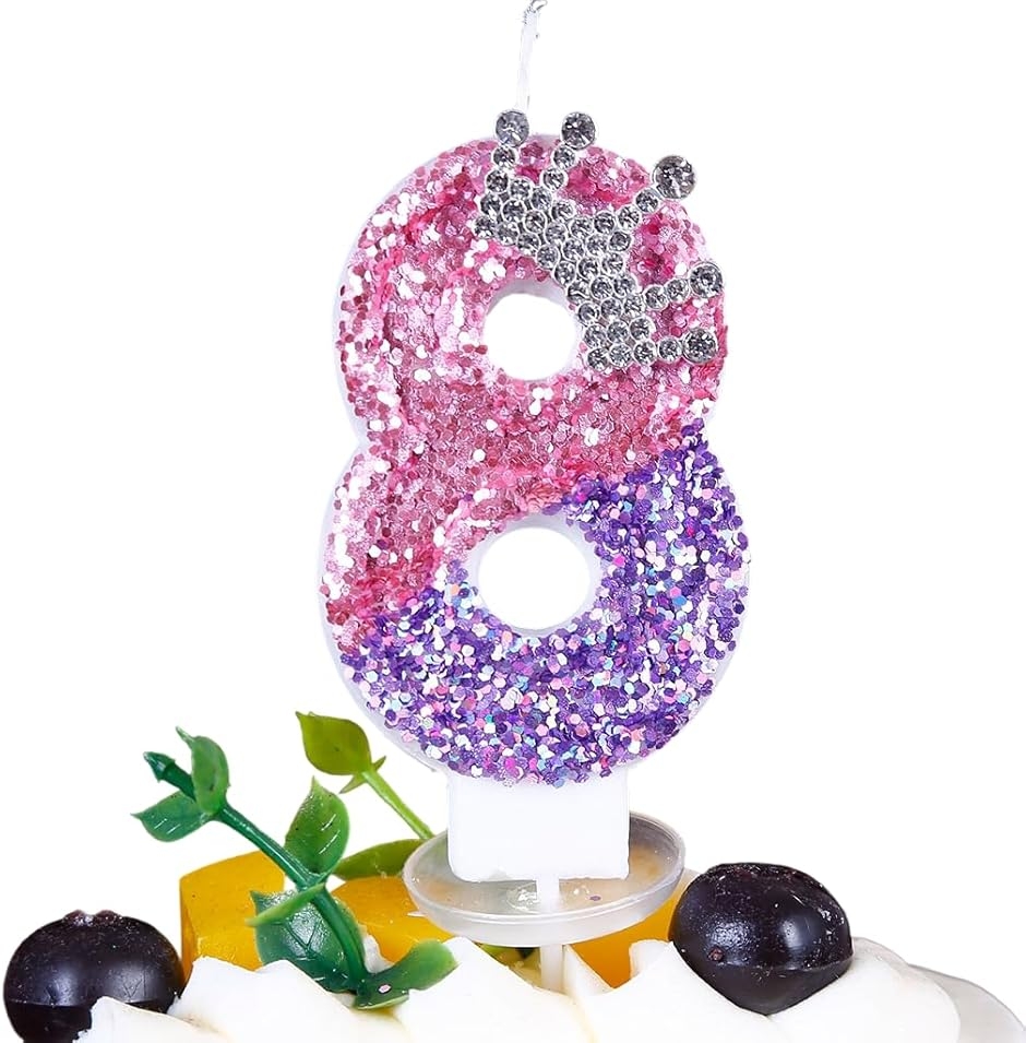 バースデー ナンバー キャンドル 誕生日 ロウソク 数字 誕生日ケーキ ラメ数字 (ピンクパープル,  数字：8)