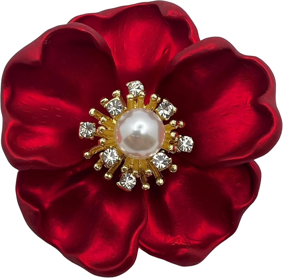レディース フラワー ブローチ バッジ 花 椿E1016 (レッド,  4.3cm)
