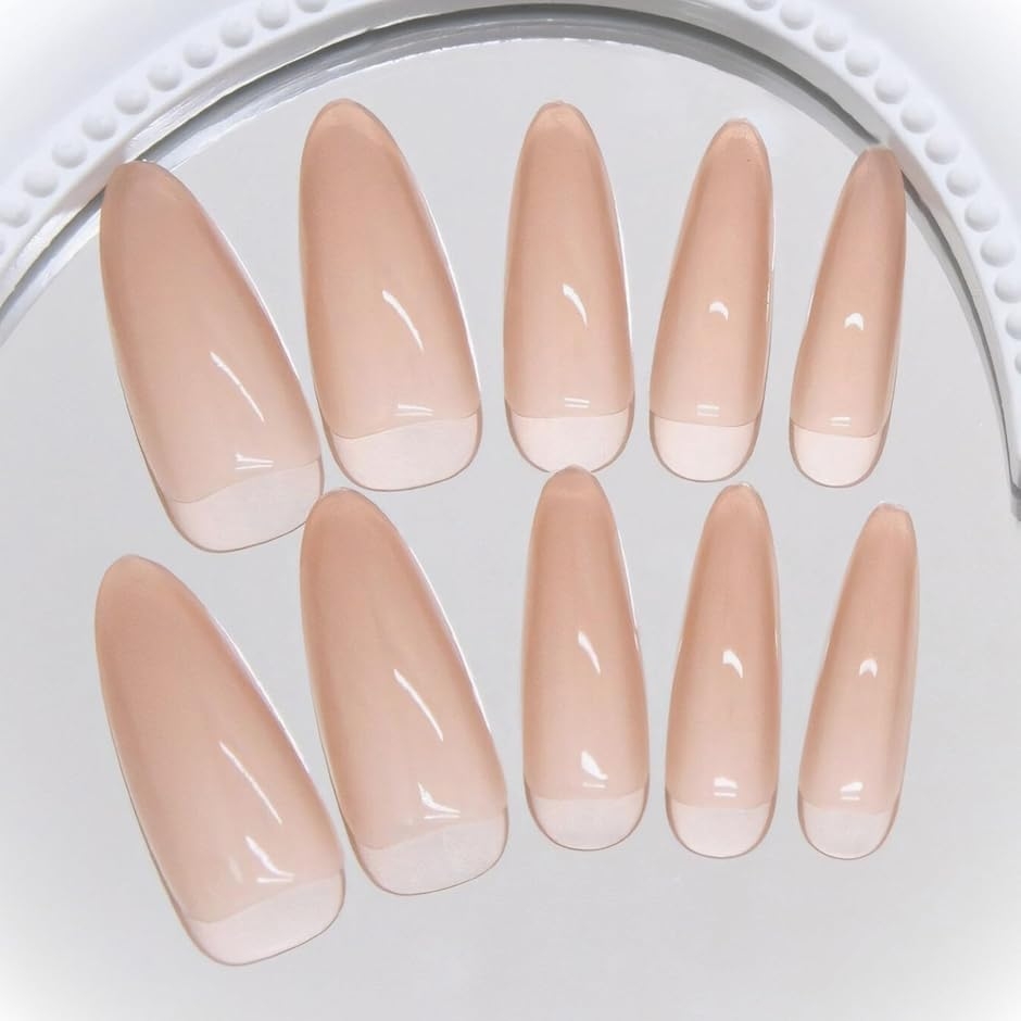 ネイルチップ ロング 24枚 ベージュ 付け爪 短め 可愛い ポイント (ベージュ,  ロング)