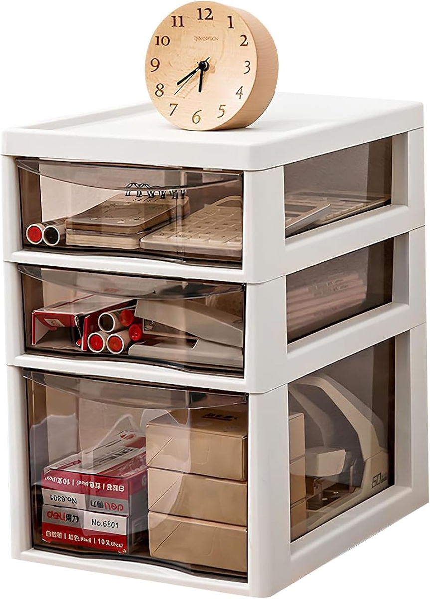 QD-SGMP 書類ケース A4 レターケース 引き出し プラスチック キャスター付き オフィス 事務用品 (カーキ,  3段B)