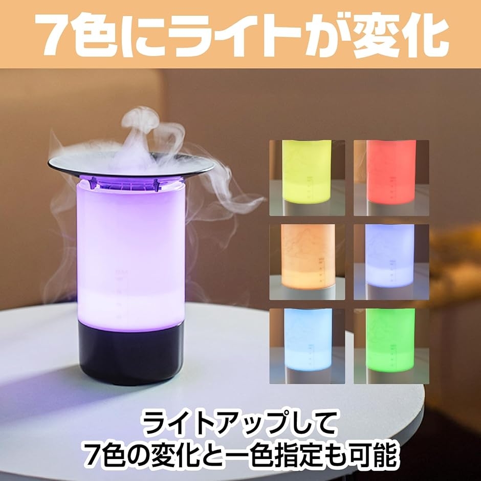 霧状ミスト加湿器 7色ライト USB給電 乾燥対策 静音 幻想的 アロマ