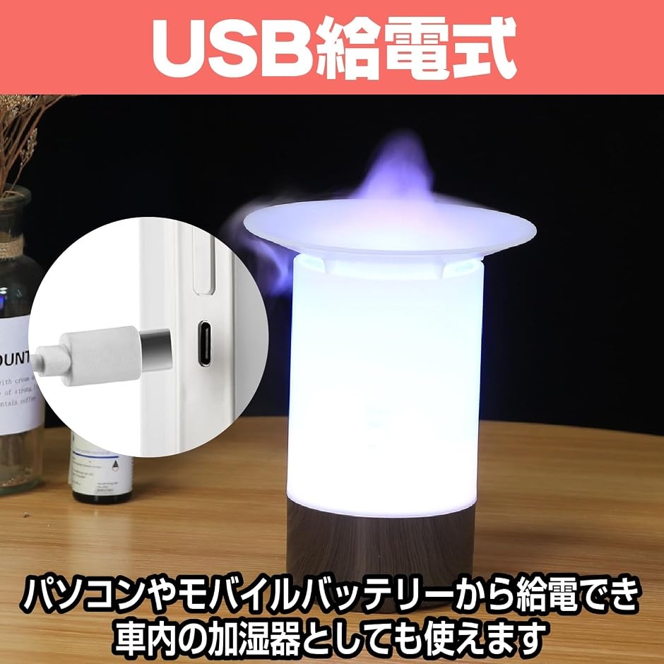 霧状ミスト加湿器 7色ライト USB給電 乾燥対策 静音 幻想的 アロマ