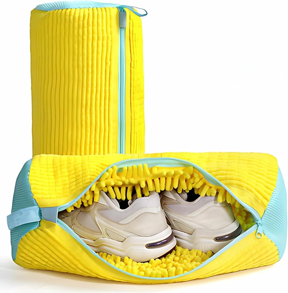 洗濯ネット 靴 シューズ 丸洗い 上履き 2個セット 靴洗い 靴用洗濯袋 ランドリーネット 型崩れ防止(イエロー,  標準サイズ)