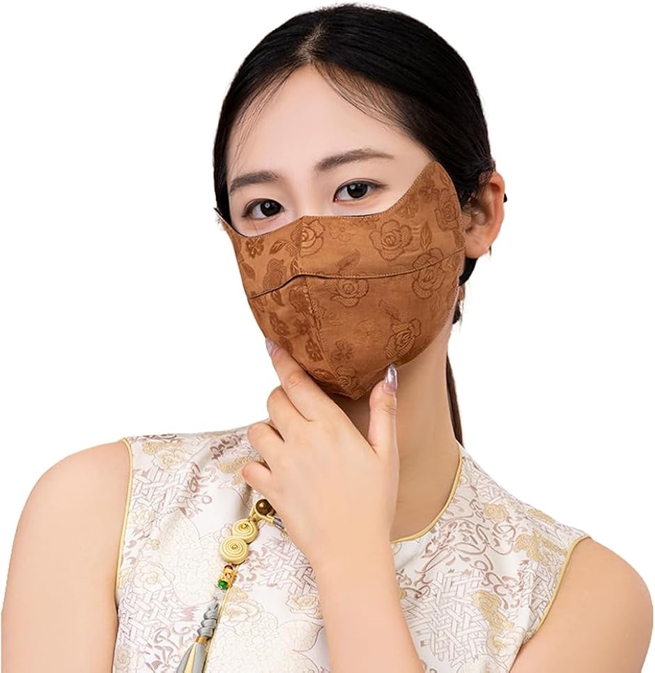 香雲紗シルクフェイスカバー 絹マスク UVカット 肌にやさしいシルク おやすみマスク 保湿・紫外線防止・繰り返し使用・ MDM(ゴールド)