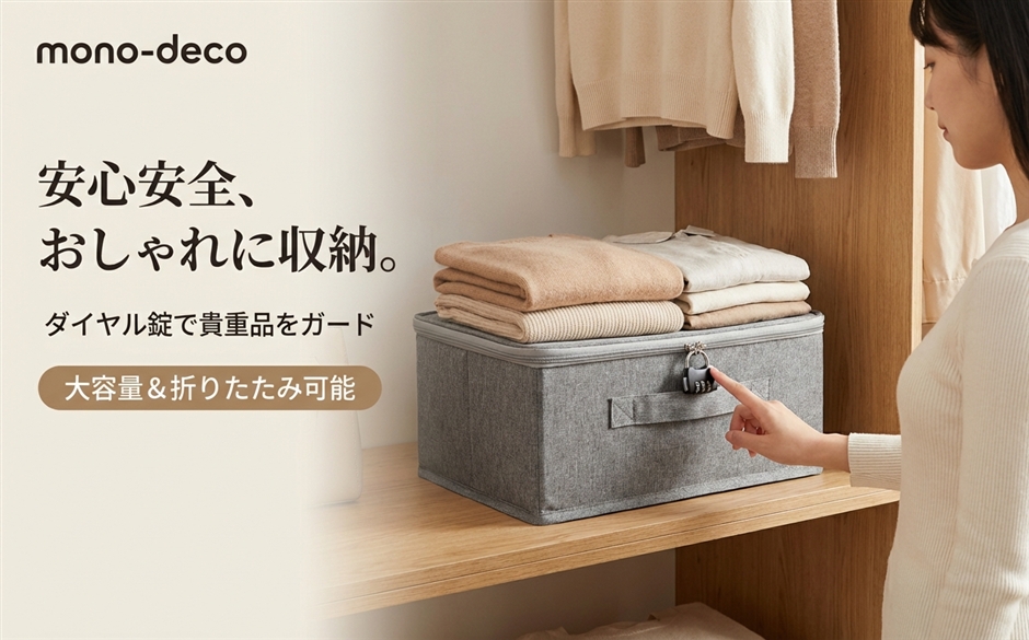衣類収納ボックス 収納ケース 布製 蓋付き 鍵付き (グレー, Sサイズ