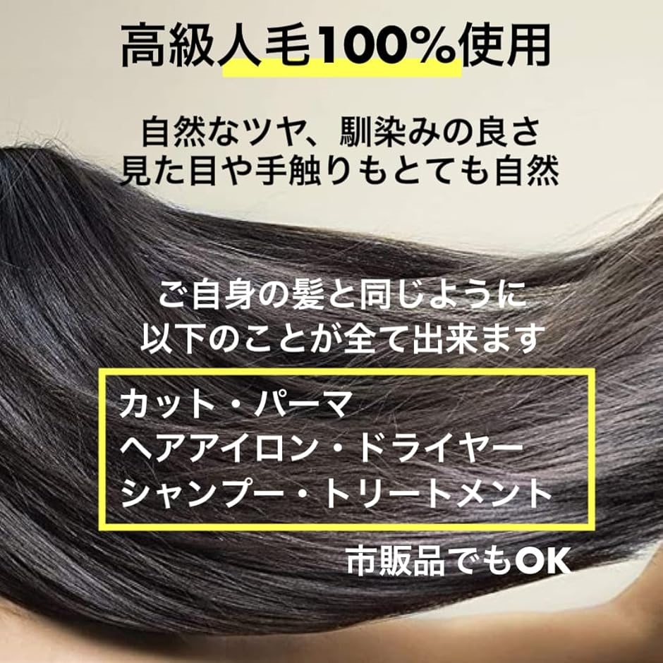 ピンなし ピンなし部分ウィッグ 頭頂部 白髪隠し ピン不要 リタッチ
