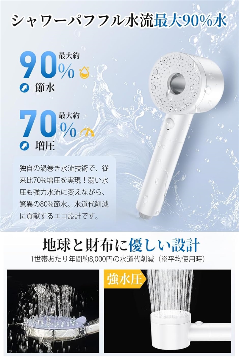 シャワーヘッド マイクロナノバブル 超微細泡 90%節水 超微細泡