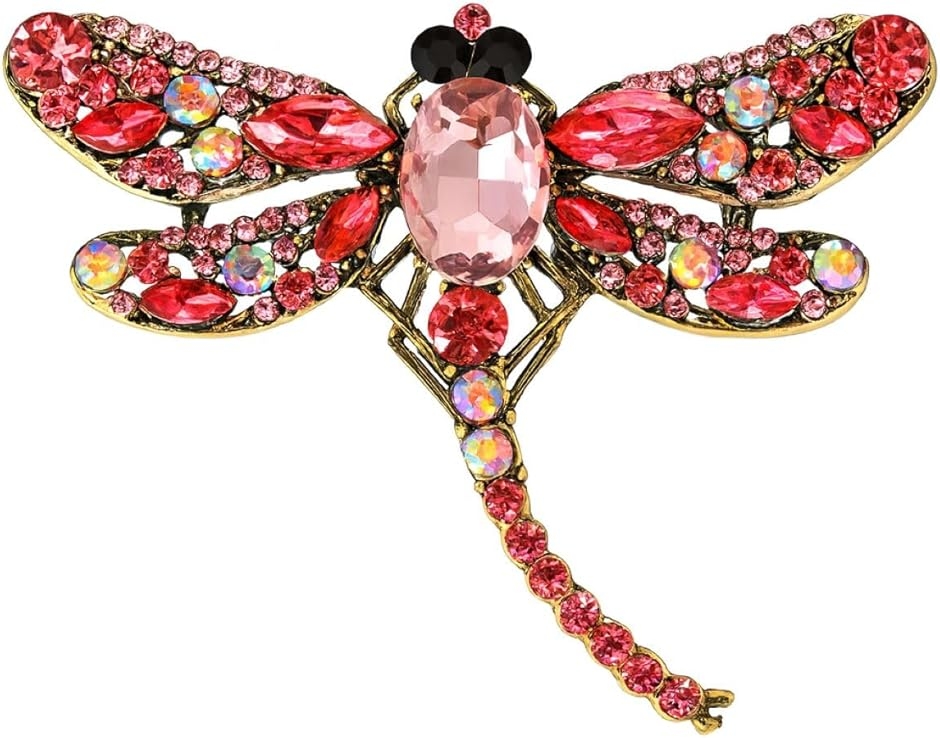 ブローチ トンボ モチーフ 上品 おしゃれ レディース フォーマル カジュアル (ゴールドピンク,  縦幅：約5cm、横幅：約6cm)