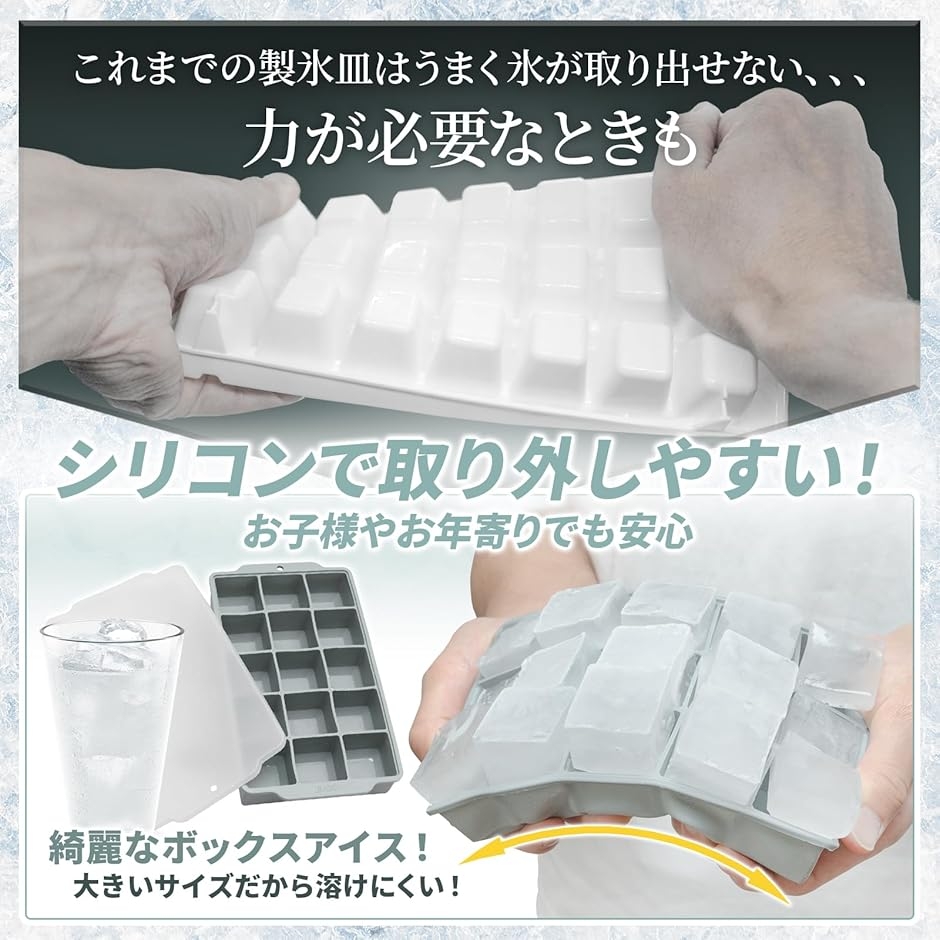 タフな氷が作れる。 製氷皿 シリコンでカンタン取り外し 2枚入り アイストレー 家庭用 容器 製氷機 (グレー, 中) 関連画像2