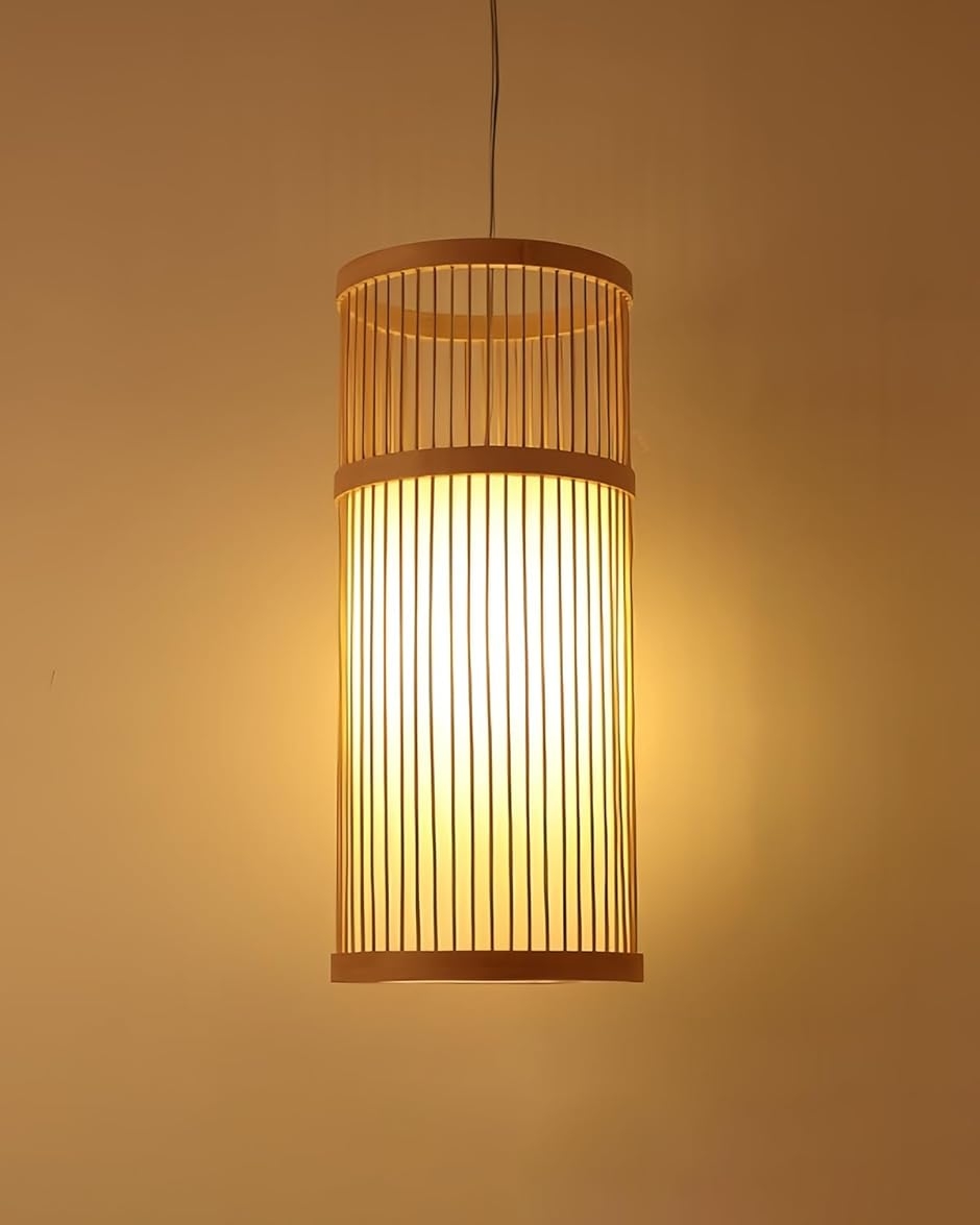 ペンダントライト 吊り下げ照明 天井照明 竹編み 直径25x高さ50cm 和風 E26 LED 完成品 (直径25x高さ50cm)