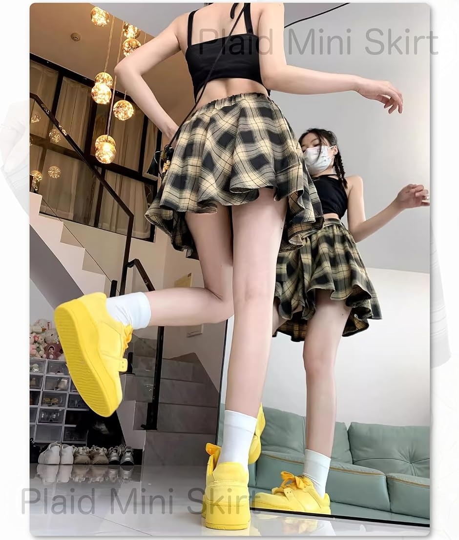 チェック 柄 ミニ スカート インナー パンツ 一体型 リボン 付き