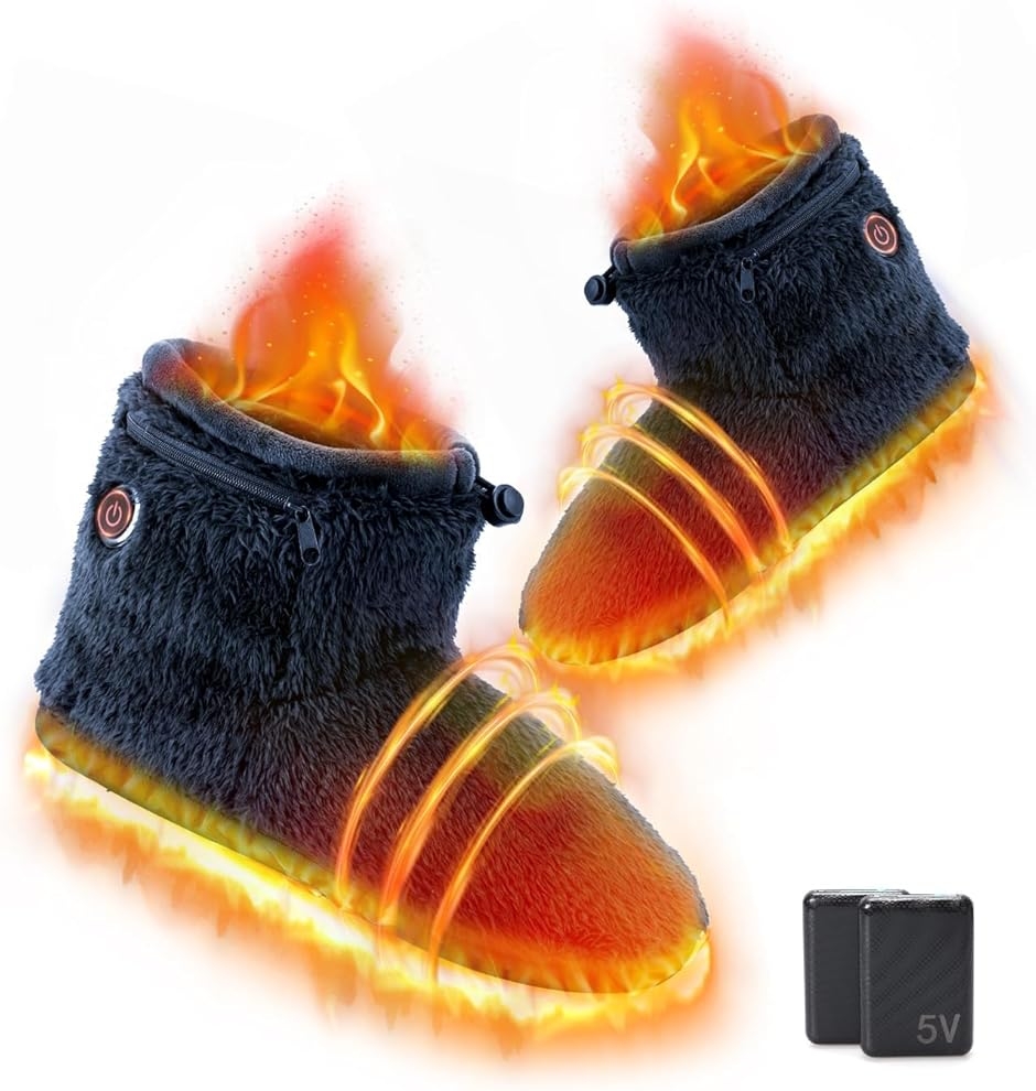 電気スリッパ 足温器 8秒で速暖 フットウォーマー 6000mAhx2個 バッテリー付き (ネイビーブルー,  L(25-27.5cm))