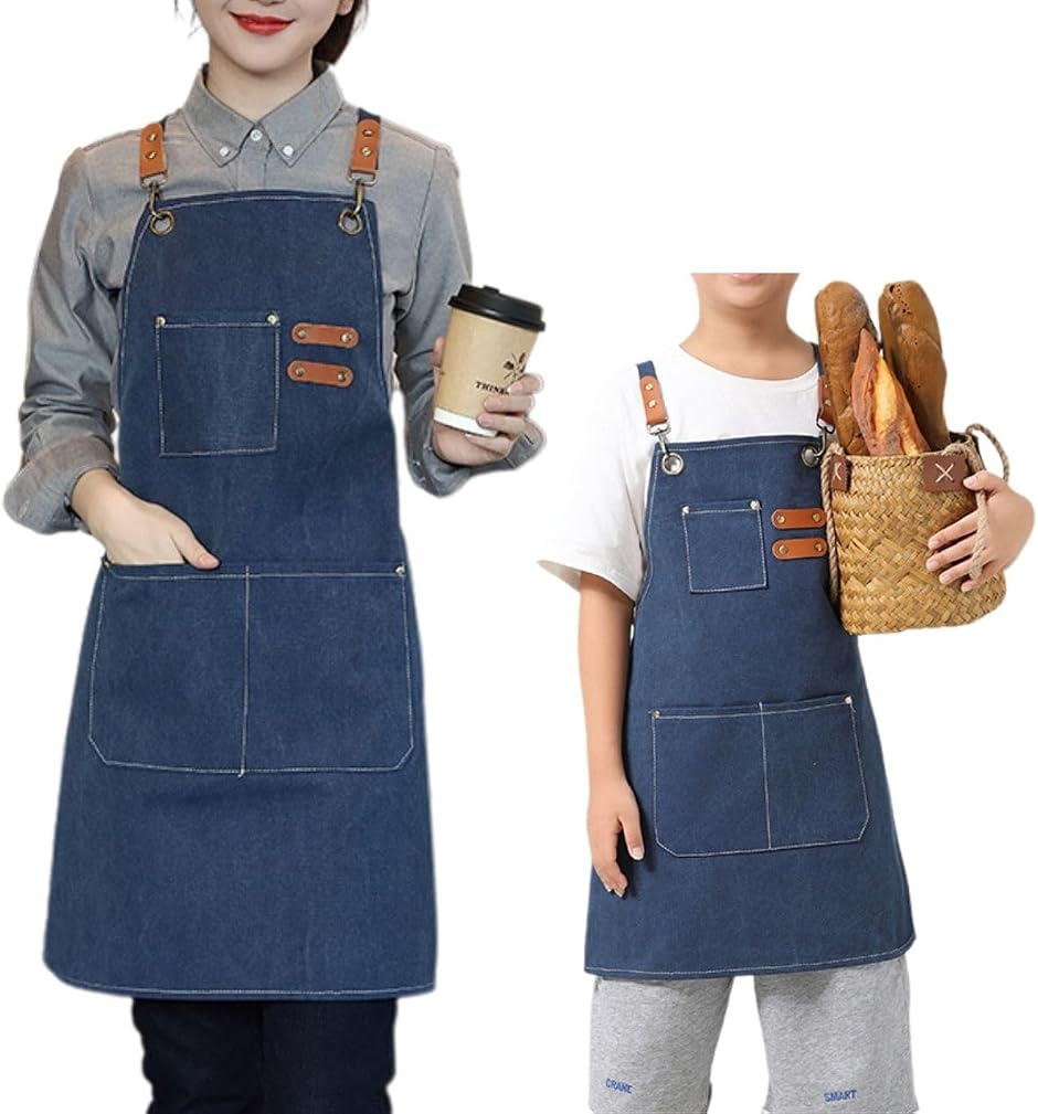 エプロン 親子 お揃い デニム X型 ペア 大人 子供 キッズ カフェ風