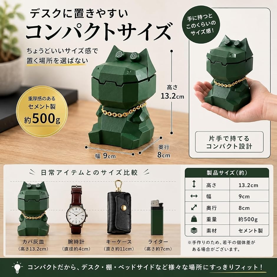 灰皿 かば 蓋付き 臭わない お手入れ簡単 大容量 卓上 かわいい