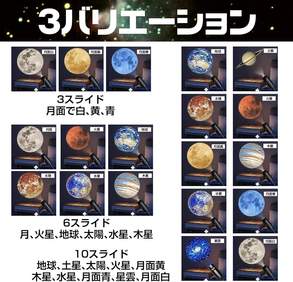 USBプロジェクター 天体 惑星 月 星空 投影ライト ムーンライト ノン