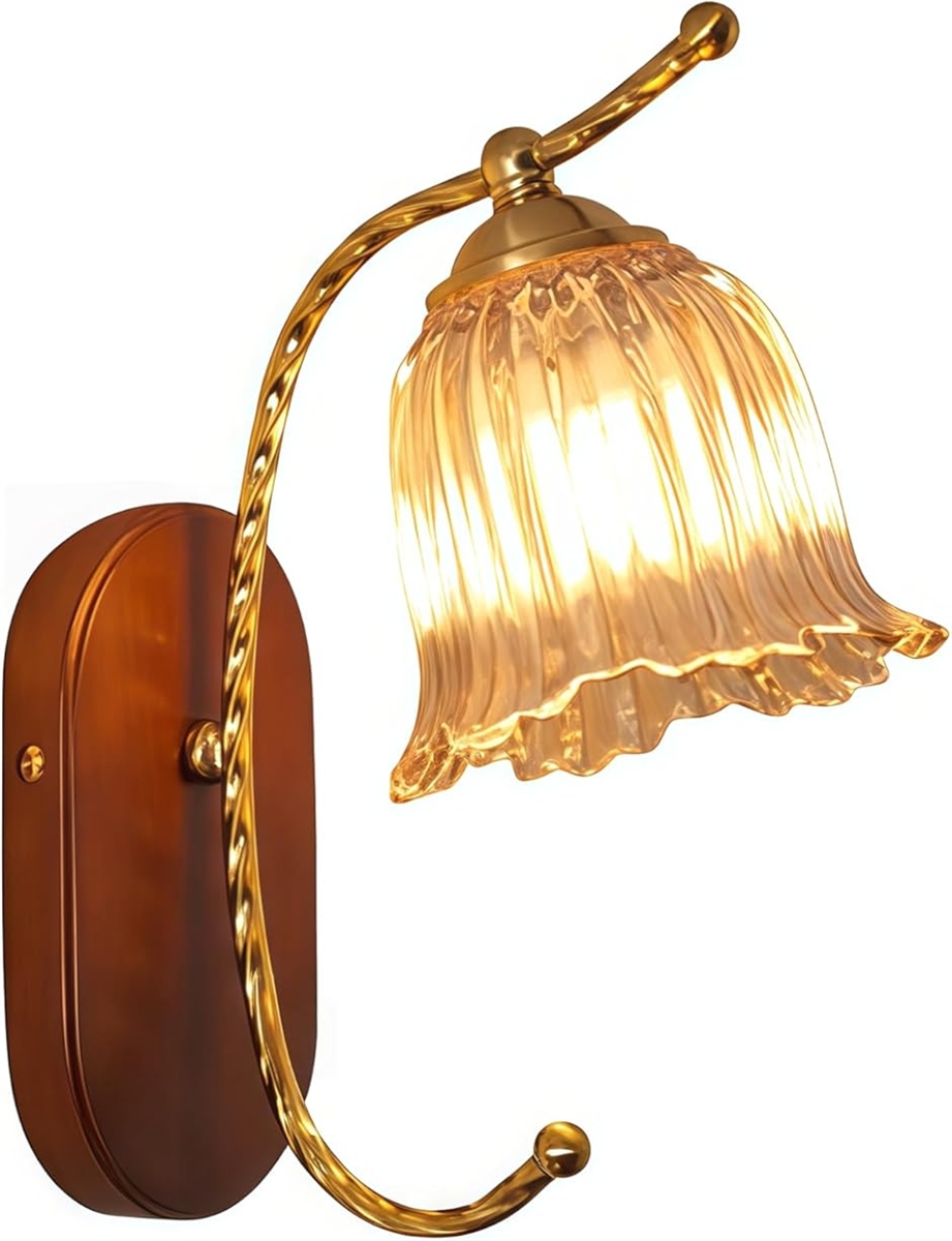 CS フレンチスタイル ベッドサイド 木 ラグジュアリーな リビングルーム 廊下 玄関 琥珀色のガラスカバー 照明器具 (CS-0004)