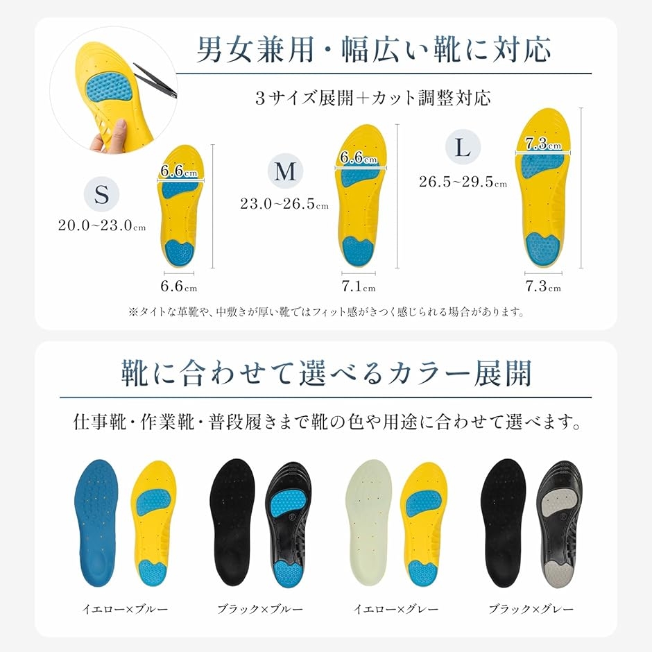 インソール 疲れない 衝撃吸収 1セット サイズ調整 中敷き 立ち仕事