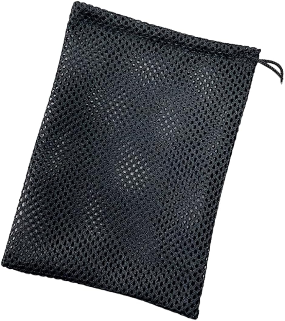 メッシュ ポーチ 巾着 5個 セット 小さめ 黒 クッション性あり 厚手ナイロン 水洗い可能 (ブラック,  15cmx20cm)
