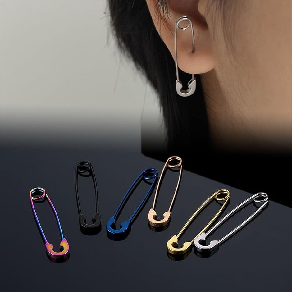 安全ピン ピアス 片耳 ステンレス 金属アレルギー ブラックピアス