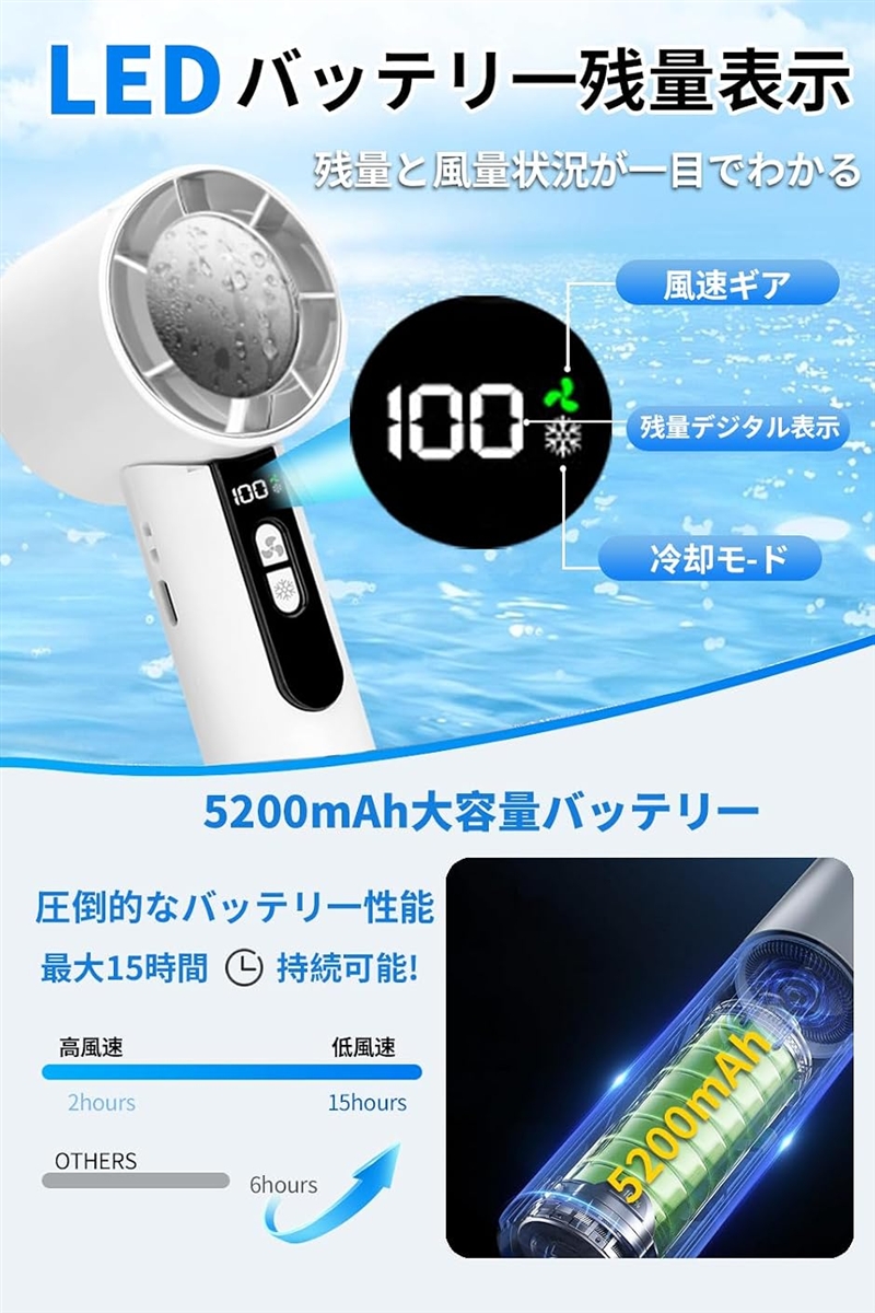 ハンディファン2025年モデル・瞬間冷却携帯扇風機 冷却プレート 超高速