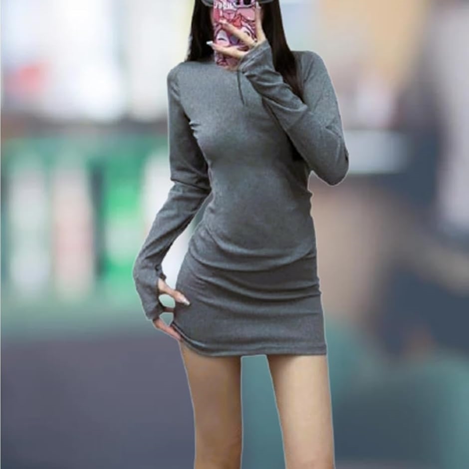タイト ミニ ワンピース 長袖 薄手 美脚 セクシー レディース ハーフ
