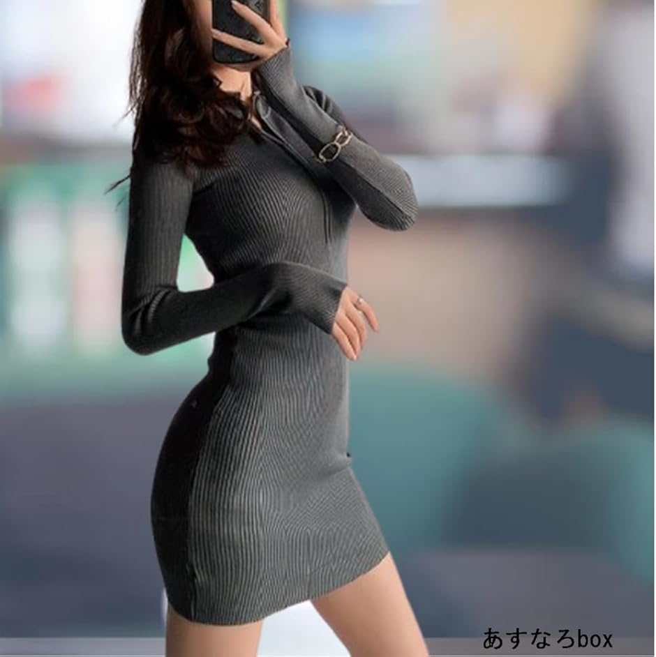 タイト ミニ ワンピース 長袖 薄手 美脚 セクシー レディース ハーフ