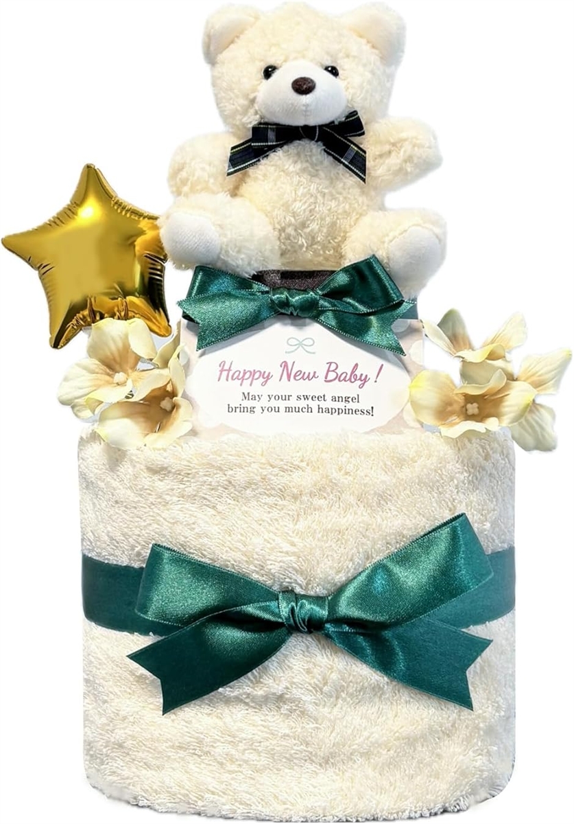 KanonBabys おむつケーキ 女の子 今治 オーガニック 出産祝い 2段 Mサイズ 6101