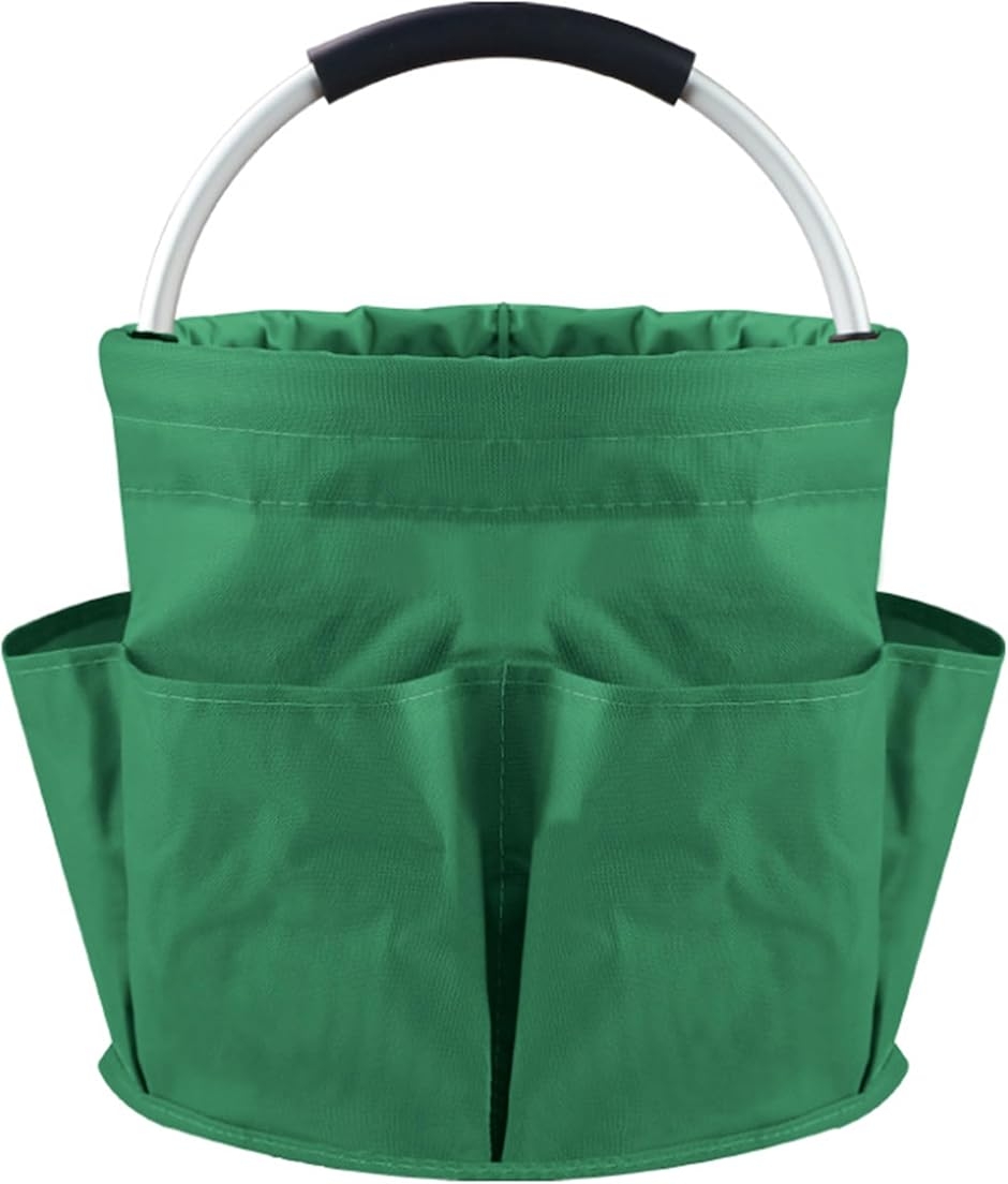 折りたたみ バケツ ポケット付き 15L マルチバケツ コンパクト 多用途 キャンプ アウトドア 釣り (グリーン,  28x28cm)