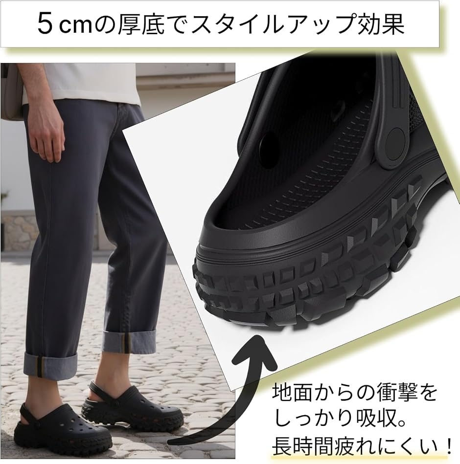 クロッグサンダル メンズ 厚底 疲れない 外履き 厚底サンダル ソール