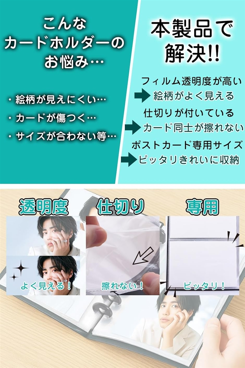 ポストカードホルダー ファイル 最大80枚収納可 横入れタイプ 見やすく