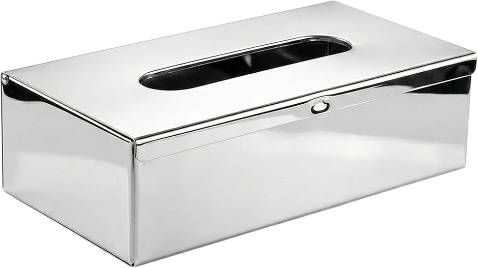 ティッシュケース ステンレス 2way 卓上 壁掛け 両用 ボックス カバー 箱ごと入る (シルバー,  25.2x13x7.3cm)
