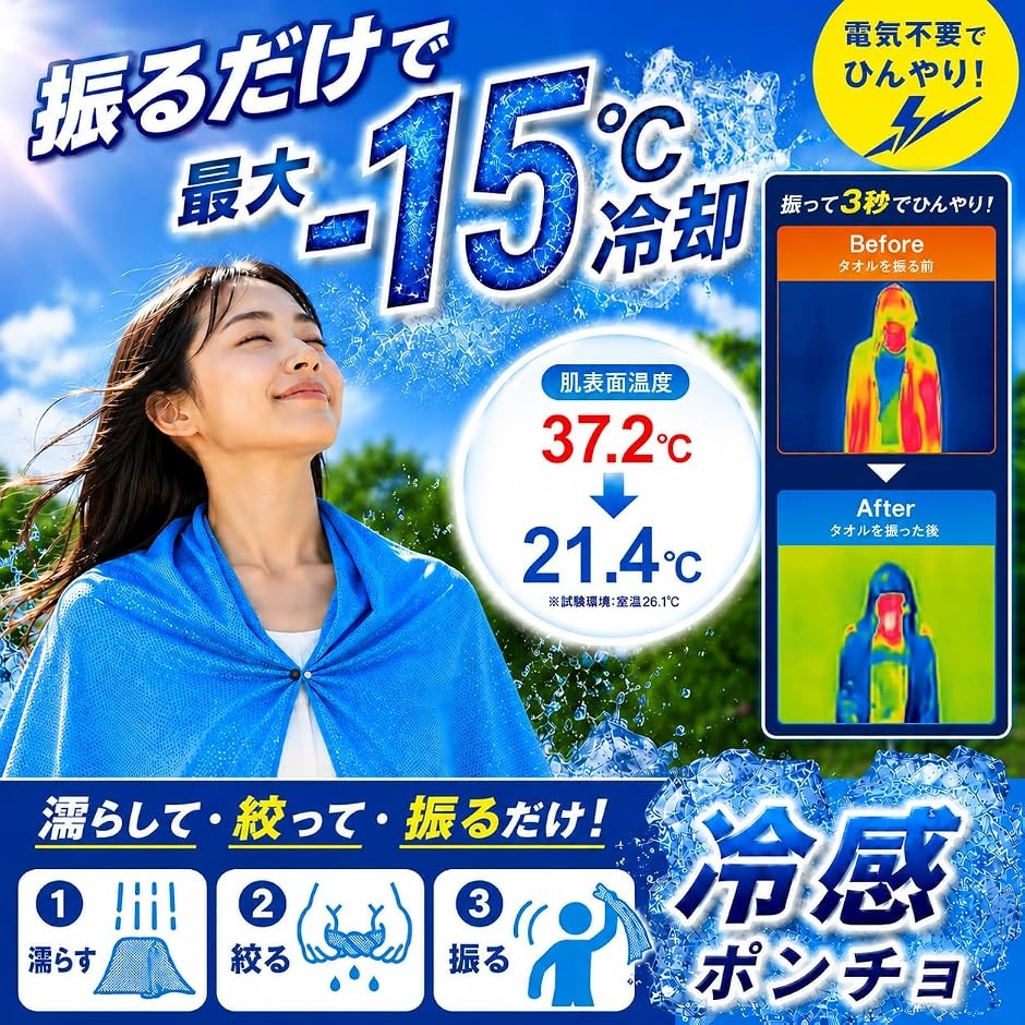 冷感ポンチョ瞬間冷却-15℃ アイスポンチョ クールポンチョ 接触冷感
