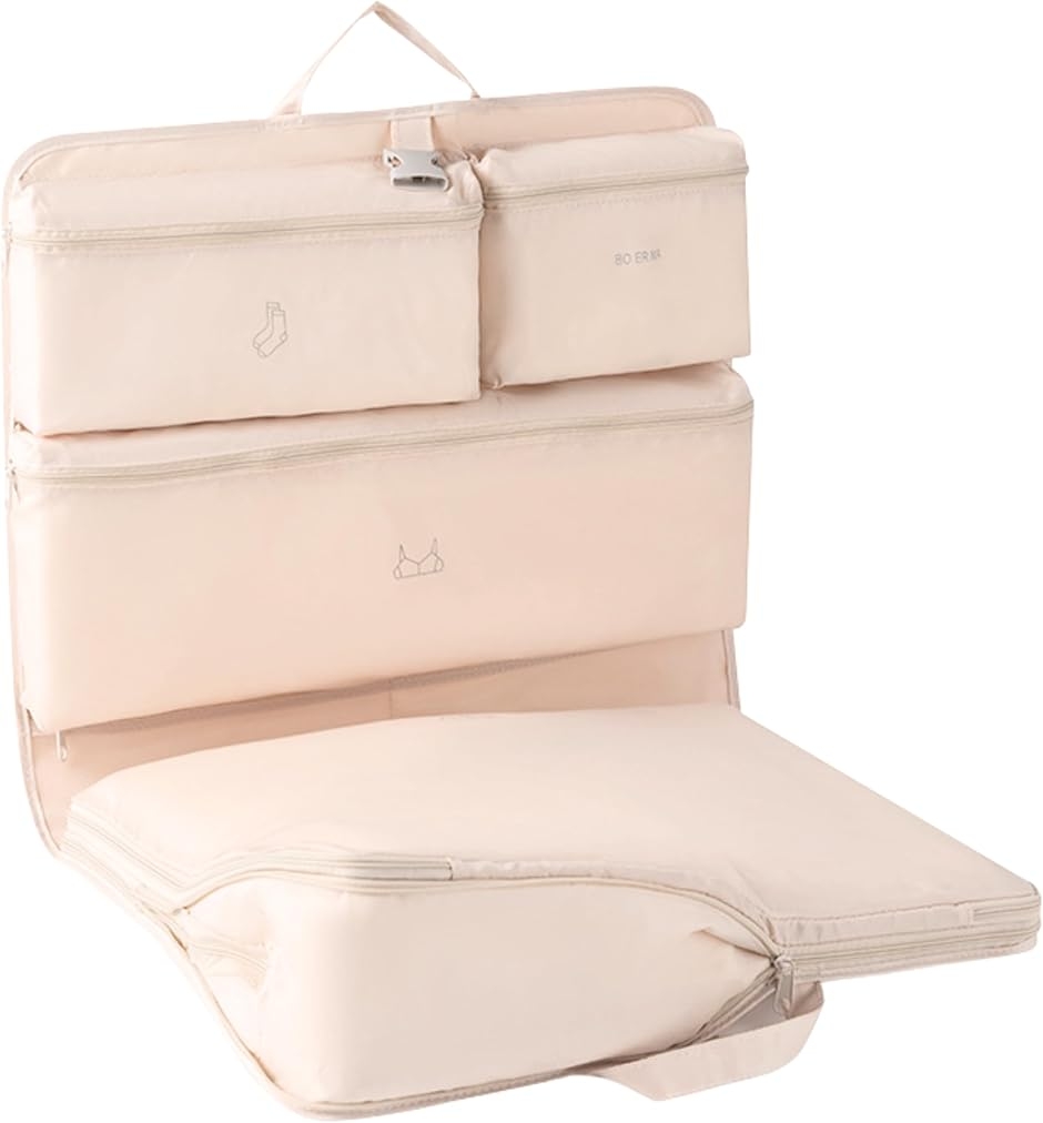 旅行 トラベルポーチ 吊り下げ パッキング 大容量 軽量 圧縮袋 キャリーオン (アイボリー)