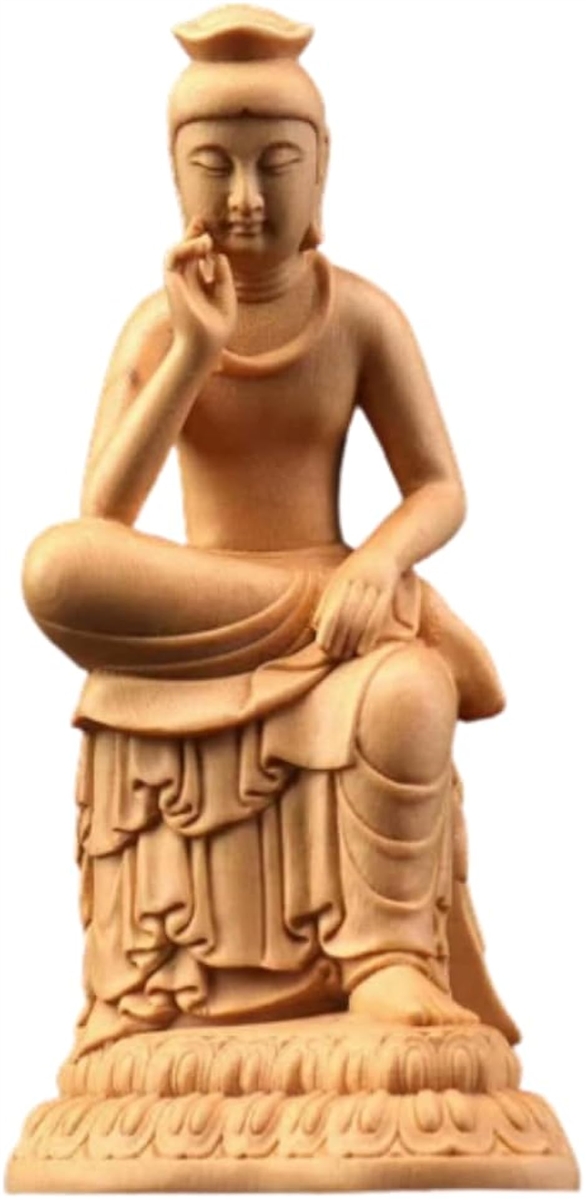 仏像 弥勒菩薩 半跏思惟像 木彫り 仏壇仏像 置物 桧木製 法相宗 悩み