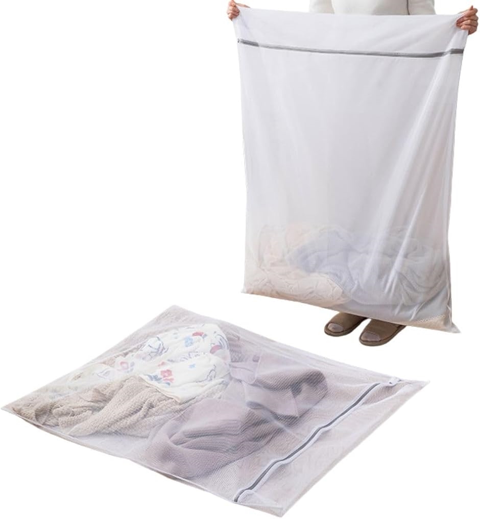 【互換品】 大判 洗濯ネット ランドリーネット 90x110cm 特大 毛布 布団 カーテン シーツ 羽毛布団(ホワイト,  特大２枚)