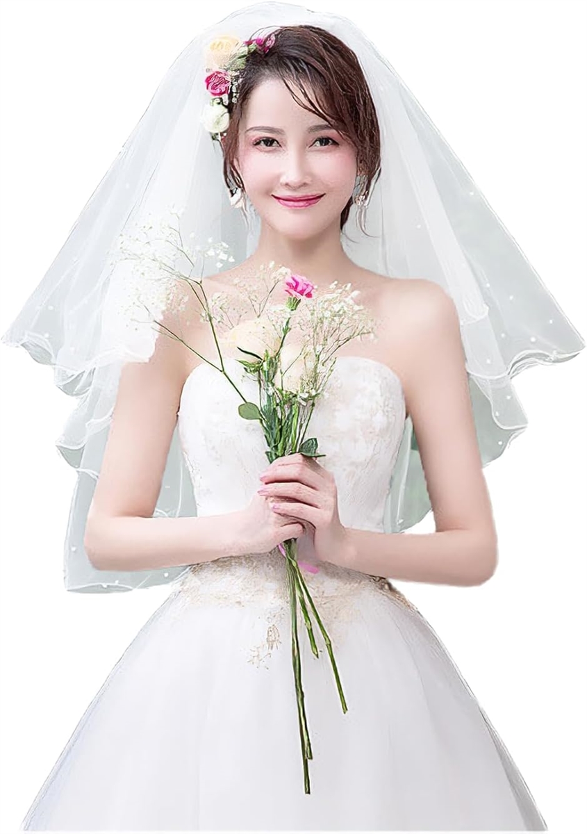 ウエディングベール パーティー 結婚式 ヘッドドレス ウエディングドレス ヴェール 結婚式用(ホワイト(A-1),  レギュラーサイズ) | ブランド登録なし