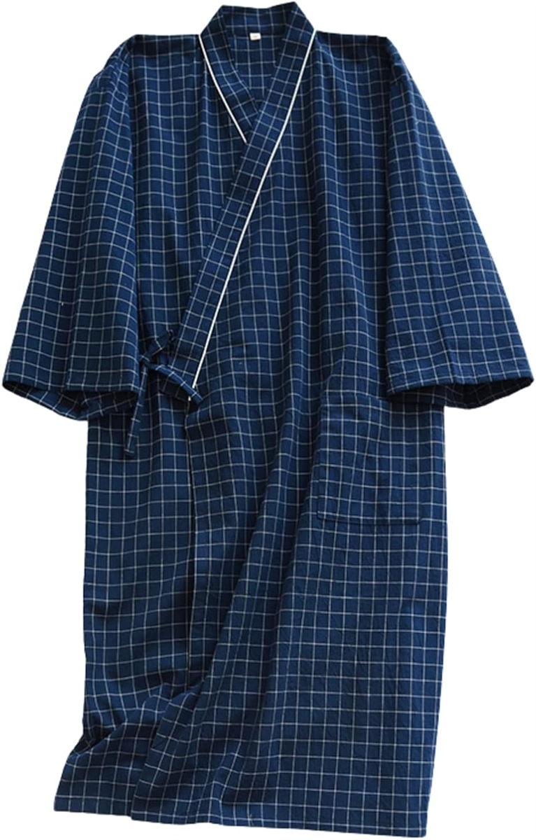 介護用パジャマ 前開き フルオープン 春夏秋 入院 授乳 寝たきり 浴衣風 男女兼用 (ダークブルー,  L)