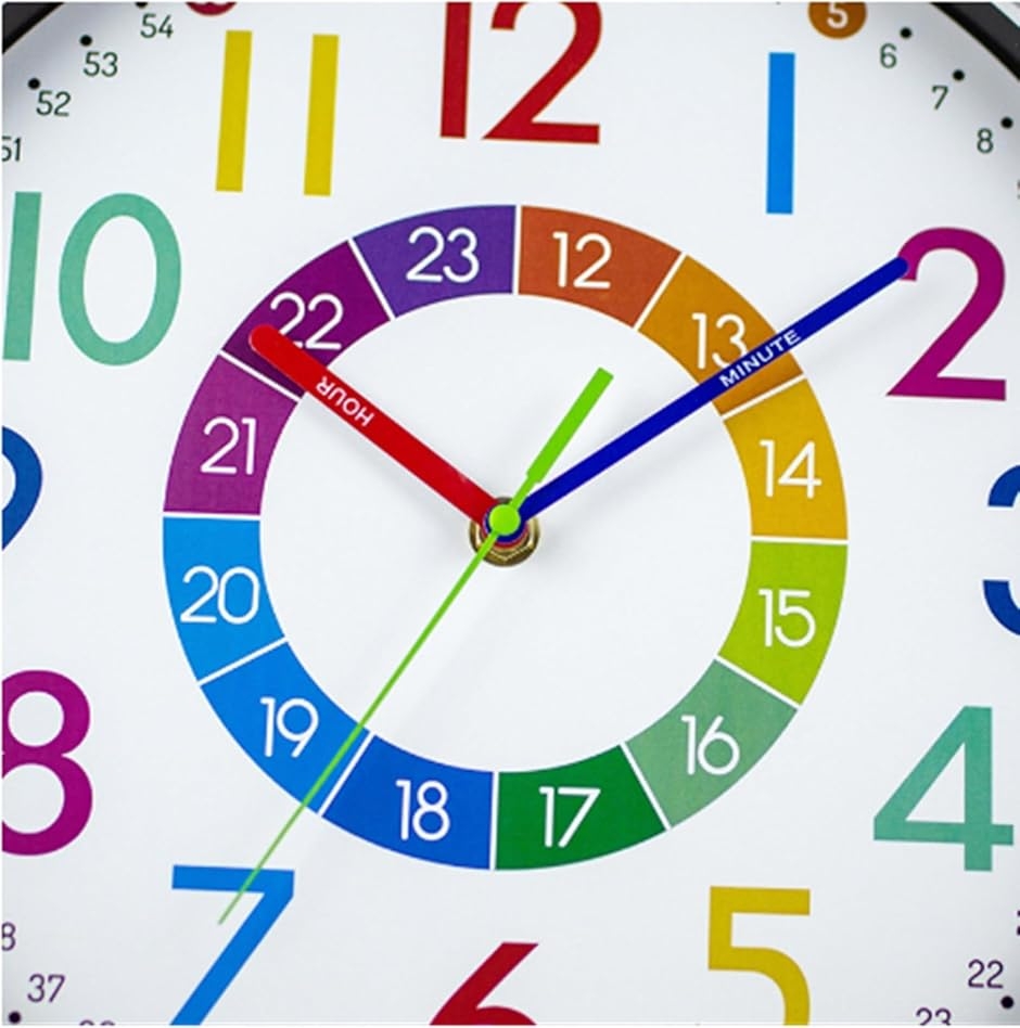 教育用アナログ壁掛け時計 カラフル数字 分数表示付き 30センチ