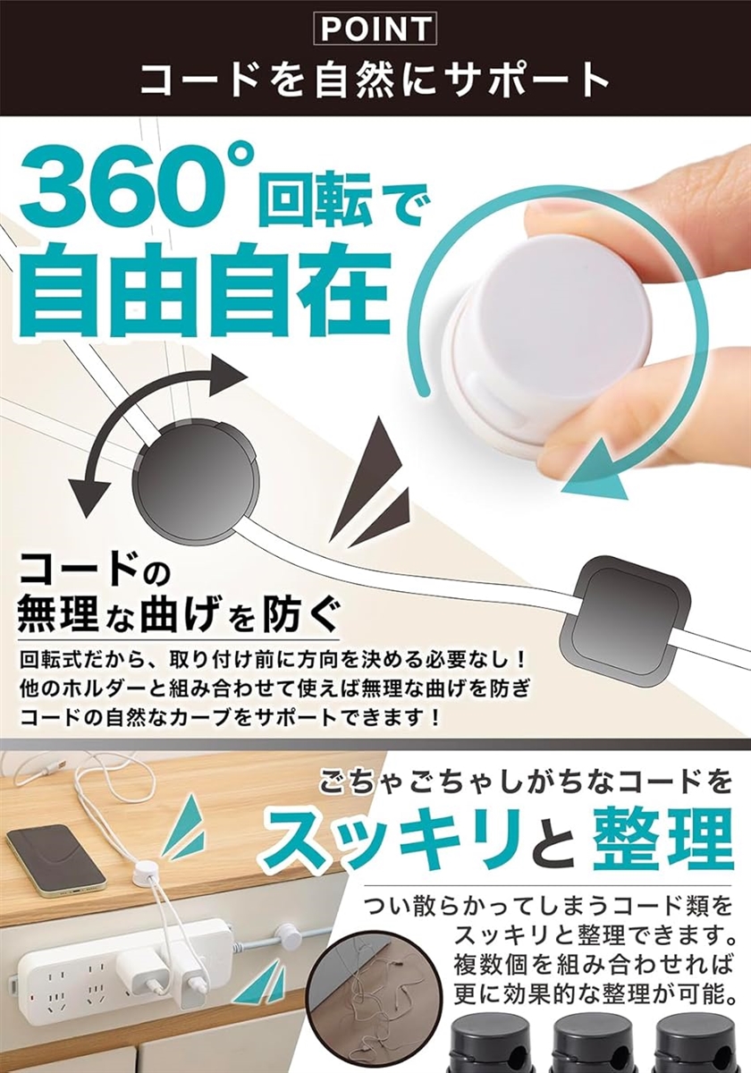 ケーブルホルダー 360 回転 コードホルダー...の詳細画像3