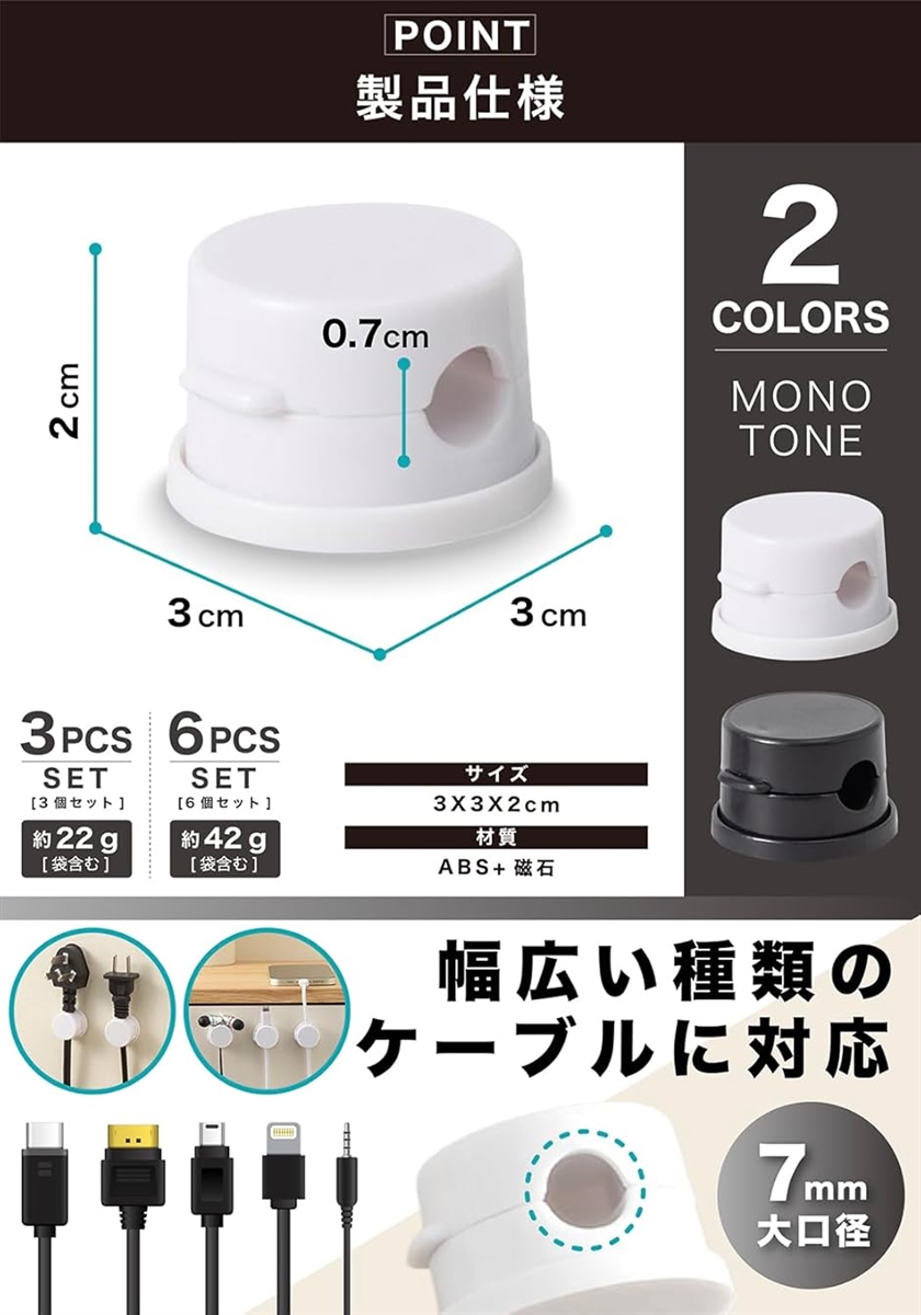 ケーブルホルダー 360 回転 コードホルダー...の詳細画像5
