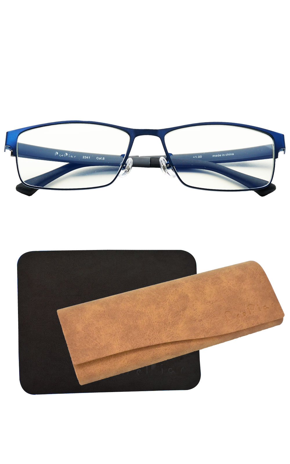 高評価！ 老眼鏡 3ヶ月保証 ケース付き おしゃれ メガネ コンパクト ブルーライトカット 携帯用 軽量 スクエア メンズ ネイビー シルバー 1.0  1.5 2.0 2.5 PrePiar