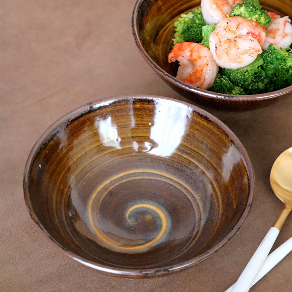 5寸深鉢 うずまき5寸鉢 五寸鉢 小代焼 小代本谷ちひろ窯 鉢 カレー皿